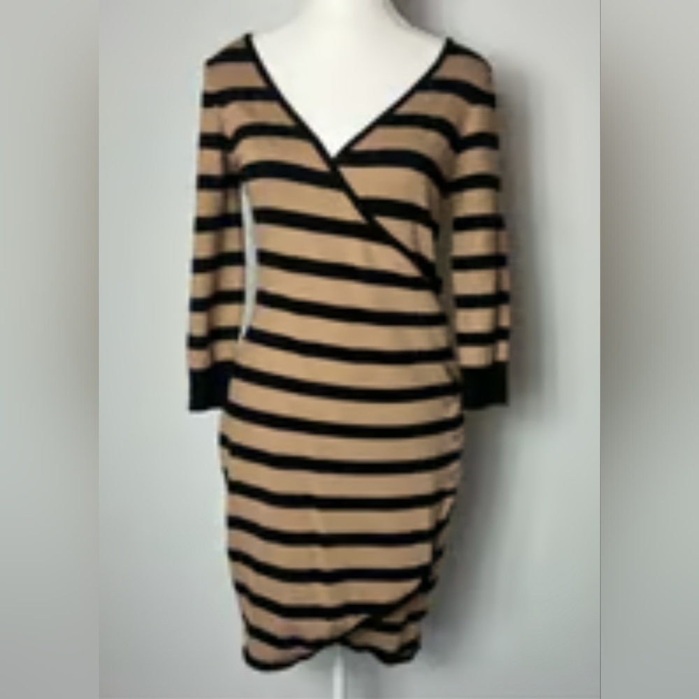 Guess Striped V-Neck Long Sleeve Dress